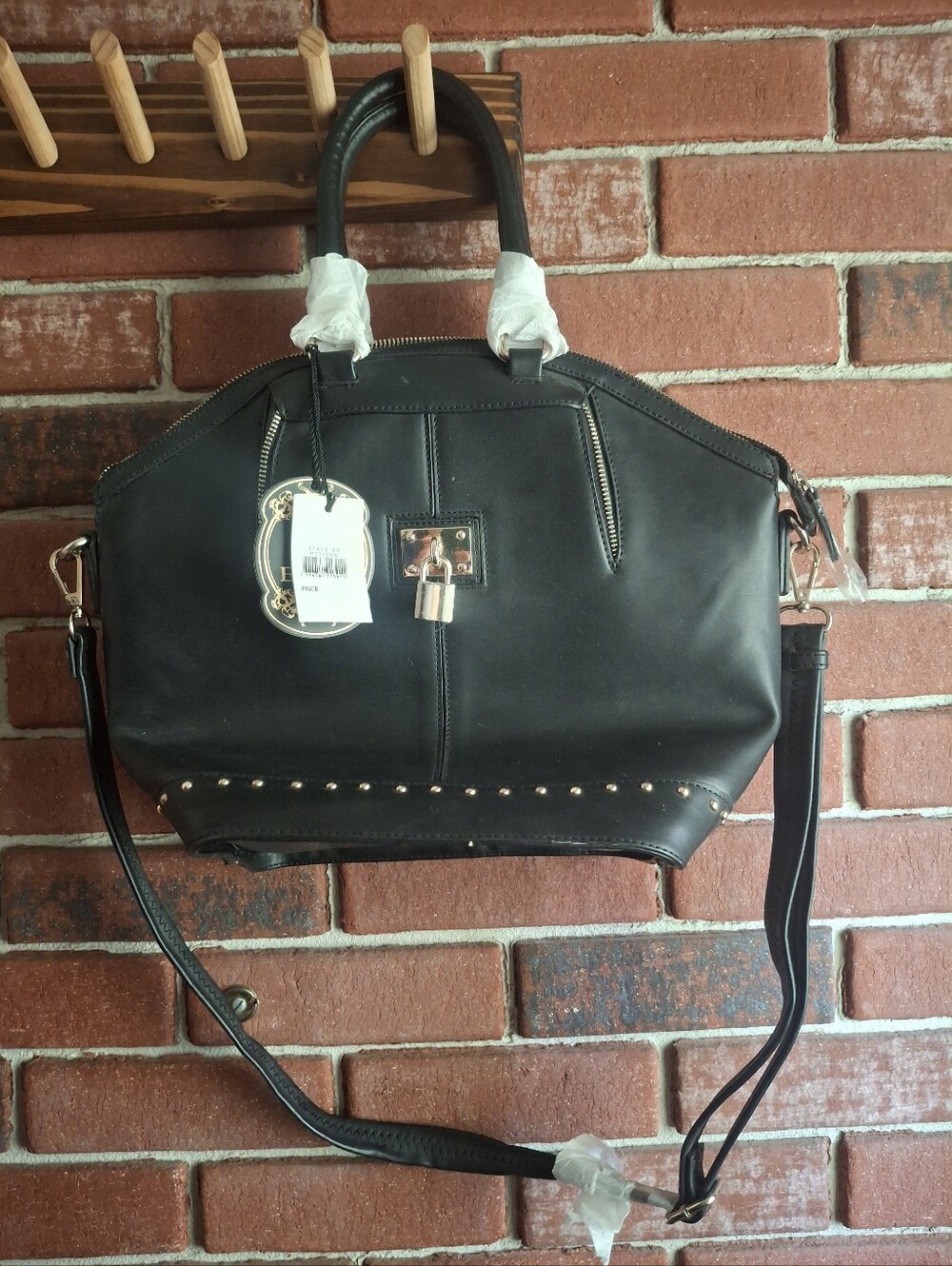 Classic Black Studded Satchel Handbag
